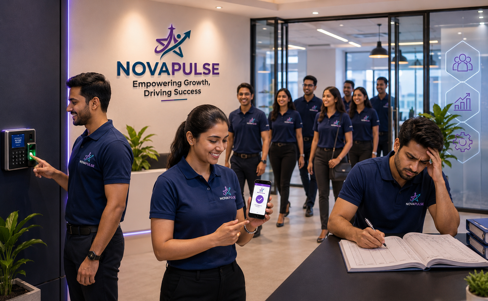 Nova Pulse HRMS employee attendance and payroll management software interface